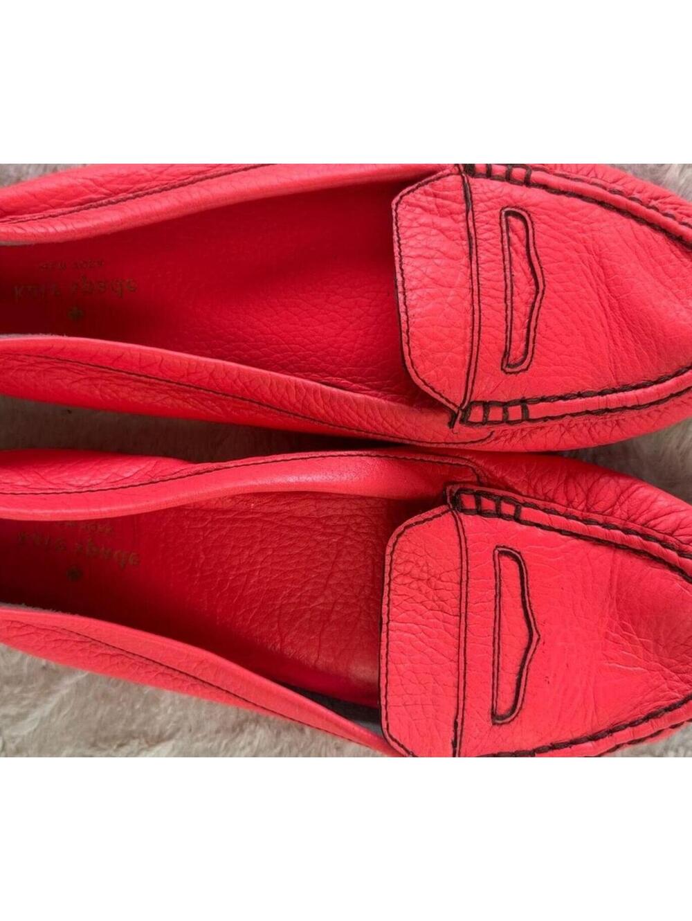 Kate Spade Corrie Pebbled Leather Driving Loafers Coral Neon Pink Orange 10